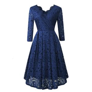 2018 Autumn/Winter New High Quality Cross Double V-Neck Large Swing Lace Dress 230927