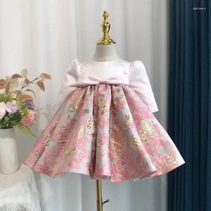 Girl Dresses Kids Elegant Beading Christening Matching First Birthday Floral Dress For Children Clothes Flower Ball Gowns With Big Bow