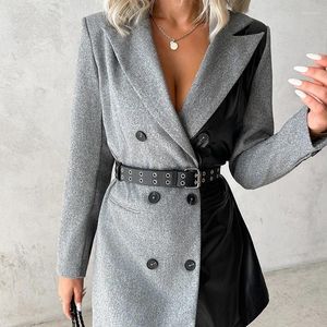 Women's Jackets 2024 Spring Autumn Clothing Color Contrast Patchwork Lapel Long Sleeve Double Breasted Blazer