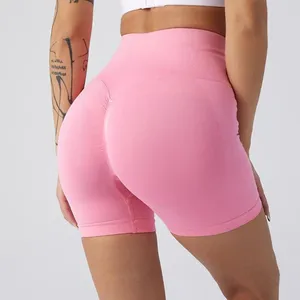 Pantaloncini da donna Yoga a costine senza cuciture per donna Collant da motociclista a vita alta Allenamento elastico Leggings sportivi sottili Abbigliamento sportivo