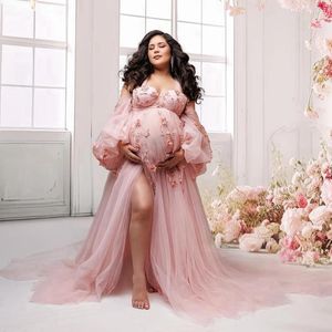Abiti casual Desure Fiori 3D Mesh Pageancy Maniche a sbuffo Puffy Tulle Abiti di maternità per Po Shoot Elegante abito femminile