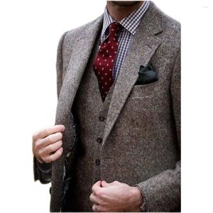 Erkekler Suits Erkek Donegal Tweed Suit Özel Yapım Kahverengi Terazi Tek KRESTİ ERKEKLER NOTCH CAULEL (Ceket Pantolon Yelek)