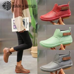 Boots Women Arch Support Ankle Boots Socofy Leather Slip On Booties Women Side Zipper Winter Short Boots Vintage Casual Shoes Female