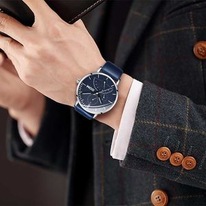 LMJLI - Casual Sport Watches for Men Blue Top Brand Luksusowy wojskowy skórzany zegarek Man Clock Fashion Luminous Na rękę M -511 męskie zegarek męski