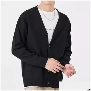 Mens Sweaters Korean Cardigan Loose Sweater Spring Autumn Thin Single Breasted V-Neck Men Solid Versatile Male Jacket Drop Delivery Ap Otpqs