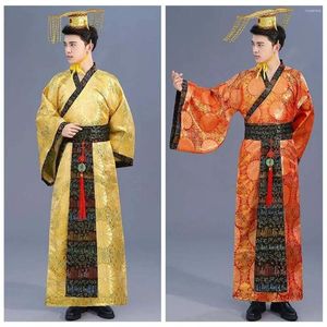 Etnik Giyim Kıyafet Antik Çinli Erkekler Hanfu Sahne Kostümleri Takım elbise şapka set kostüm halk dansı