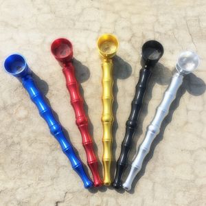 Latest Colorful Aluminium Alloy Pipes Filter Screen Bowl Portable Bamboo Joint Handle Removable Herb Tobacco Cigarette Holder Smoking Handpipes DHL