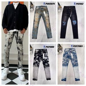 Man Purple Ripped Biker Slim Straight Skinny Pants Designer Stack Jeans Fashion Jean Mens Trend Brand Vintage Pant Men Us Size