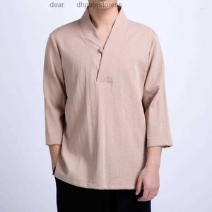 Magliette da uomo 4 colori Abbigliamento in stile cinese T-shirt casual allentata con scollo a V Maschio Kongfu Tai Chi Costume T-shirt in cotone e lino