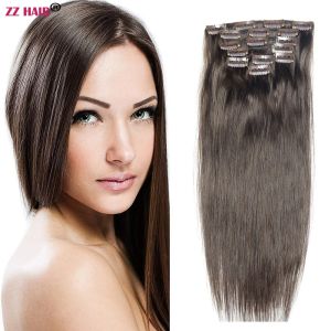 Extensions ZZHAIR 100% Remy Human Hair Extensions 16"22" 7Pcs Set 70g 80g Clips In Full Brazilian Natural Straight