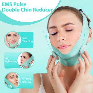 Devices Double Chin Reducer V Face Lifting Mask with Jawline Exerciser Face Tape Massager and Soft Fabric Lifting Belt