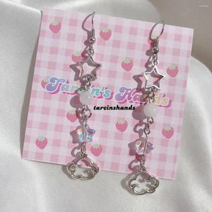 Dingle örhängen koreansk punk pentagram stjärna för kvinnor mode y2k smycken tillbehör gåva pärlor fransmoln pendelle krokar