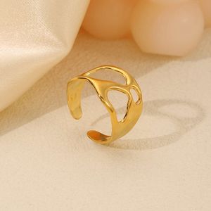 Vintage Stainless Steel Gold Opening Irregular Hollow Ring