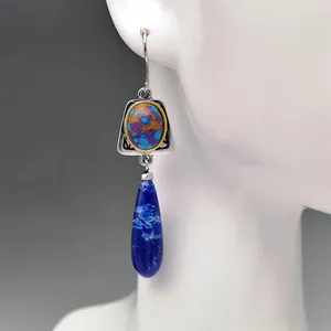 Dangle Küpeler Boho Hassas Uzun Gözyaşı Deniz Kol Taş Kadınlar İçin Vintage Gümüş Renk Opal Küpe Moda Takı