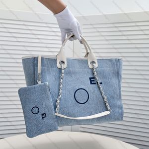 Designer-Strandtaschen für Damen, großes Fassungsvermögen, neuer klassischer Denim, hochwertige Handtasche, modische Tragetasche, Umhängetasche, Umhängetasche, passende Geldbörse