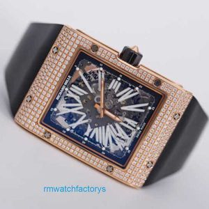 Top RM Watch Titanium Watch RM016 Rose Gold Diamond Full Hollow Black Carbon Fiber Dial Swiss Famous