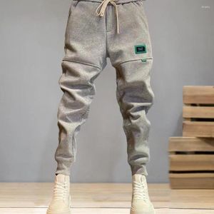 Men's Pants Lace-up Elastic Waist Trousers Thick Plush Drawstring With Ankle-banded Pockets Patchwork Badge Detail Cozy For Men