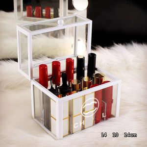 Caixas de armazenamento de designer para mulheres caixa de armazenamento de batom com tampa desktop cosméticos rack de armazenamento transparente à prova de poeira caixa de organização de grade