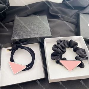 Chiffon Hair Rubber Bands Triangle Badge Elastic Hair Rope Designer Alloy Rubber Band for Women Girls Without Box