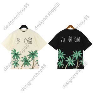 Tik Tok Influencer Same Designer Brand Pure Cotton 2024 New Palm Tree Print Flame Letter Loose Short Sleeved Florida T-shirt Unisex