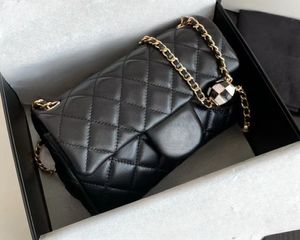 Saco de luxo 23c cf saco de aba de futebol saco de designer de alta qualidade couro moda diamante corrente saco pequeno quadrado saco crossbody saco preto ouro prata corrente bolsas