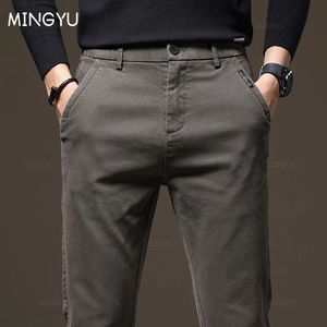 2023 Autumn Winter High Quality Pants Men Elastic midja Slim Tjock kaffet Twill Brand Cargo Trousers Man Plus Size 2838 240319