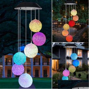 Other Event Party Supplies 6Leds Ball Hanging Mticolor Solar Wind Chimes Decorative Led Light For Window Garden Wedding Drop Deliv Dh9Mu