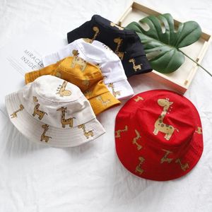 Berets Korean Cute Giraffe Children Fisherman Hat Cartoon Print Kids Flat Top Bucket Fashion Boy Girl Sunshade Basin Cap Baby Visor