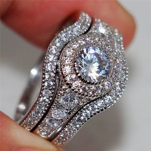 2024 INS Top Sell Wedding Rings Vintage Jewelry 3st 10kt White Gold Fill Round Cut 5a Cubic Zircon Party Eternity Women Brud Ring Set Gift Gift