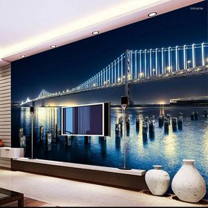 Wallpapers Custom Mural Self Adhesive WallPaper Beautiful City Night View Yangtze River Bridge 3D Living Room Cafe Backdrop Wall Home Decor