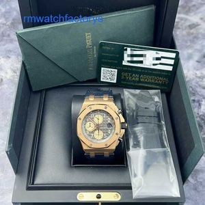 Relógio de pulso funcional moderno AP Relógio de pulso Royal Oak Offshore Series 26470OR Disco cinza 18K Rose Gold Relógio mecânico automático masculino 42mm