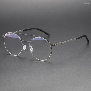 Montature per occhiali da sole Designer Double Beam Stile aeronautico Occhiali da vista in acciaio inossidabile senza viti Donna Miopia ottica rotonda retrò