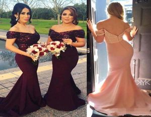 Off Axel Bridesmaid Dresses Mermaid Rackless Sexy Cap Sleeve Sequins Long Maid of Honor Gowns Evening Party Vestidos Plus Size4156986