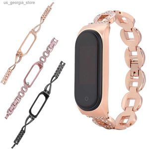 Assista Bandas Pulseiras Pulseira Para Xiaomi Mi Band 4 5 Pulso Pulseira De Metal Cristal De Aço Inoxidável MIband Para Xiaomi Mi Band 4 5 Strap Y240321