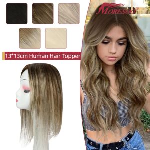 Toppers Moresoo Straight Human Hair Toppers Machine Remy Hair Piece Clip in For Women Topper for Beauty Hand Made Mono Base Hair Natural