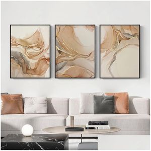 Paintings Beige Marble Poster Canvas Painting Nordic Modern Fashion Abstract Gold Luxury Home Decor Wall Art Print For Living Room P Dhbvl