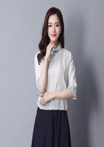 Women039s Blusen Hemden Casual Studend Shirt Frauen Baumwolle Leinen Sticken Blumenbluse Tops Vintage Chinesischer Cheongsam Tang 2912474