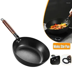 Pans 28cm Woks Stir Fry Kitchen Cooking Pot Hammer Cast Iron Non Stick Frying Pan Steak Pancake Cooker With Wooden Handle