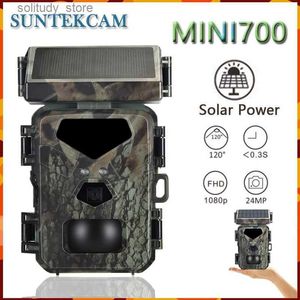 ハンティングトレイルカメラMINI700 24MP 1080Pソーラーパネルハンティングカメラ赤外線視点監視野生生物トレイルカメラビデオ写真レコーダーQ240321