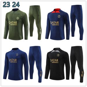 23 24 NOVO PSGES Sportswear Homens Half Pull Football Training Terno 2023 2024 Tuta Maillot Jersey Kit Paris Mbappe Homens e Kid Futebol Tracksuits Jogging Tracksuit Sets