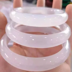 Bracciale rigido naturale in vera agata bianca con giada e calcedonio, braccialetto retrò da donna di alta qualità