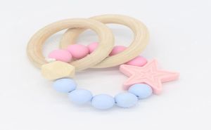 Натуральные деревянные кольца-прорезыватели Детские аксессуары для ухода за здоровьем Детские игрушки для упражнений на пальцы Красочные силиконовые бусы-пустышки8878893