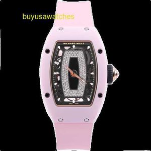 Taktisk dykning Arvur RM Wrist Watch RM07-01 Pulver Ceramic Side Hollow Automatisk mekanisk bakre transparent rörelse med diamant inlagd kvinnors klocka