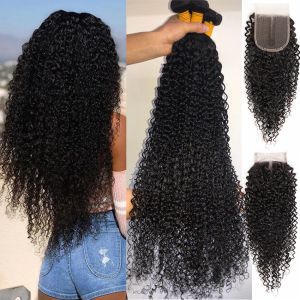 Wigs 30 inch Malaysian Curly Hair With Closure Wet and Wavy Human Hair 3 Bundles With Closure Long Curly Malaysian Kinky Curly Hair