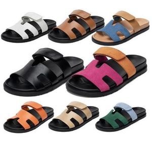 Genuine Leather Slippers Designer Fashion Sandals Flat Bottom Men's and Women's Velcro Platform Denim Slipper Summer leisure Beach Sandal With Box Size 35-45