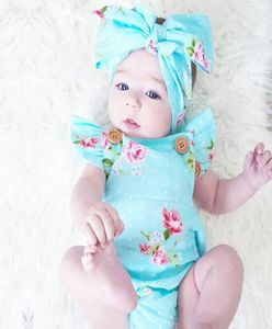 Baby Clothes Factory Nyfödda Babies Girls Clothes Flower Jumpsuit Bubble Romper Bodysuit pannband outfits6244928