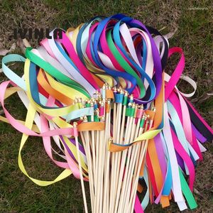 Decoração de festa 50/20/10pcs/lote colorido ribbon stick stick wands coloridos com sinos de ouro para