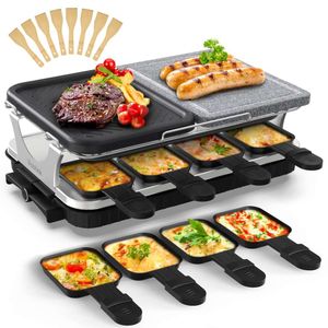 Voohek Koreanischer Raclette-Tischständer Hibachi Elektrischer Indoor-Grillofen 2-in-1-Antihaft-Grillplatte und natürlicher Kochstein Einstellbare Temperatur Laculet