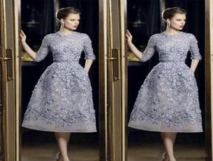 Elie Saab Evening Dresses Elegant Lace Applique ALine Prom Gowns 34 Long Sleeve Tea Length Sexy Formal Party Celebrity Dress Cus7648629