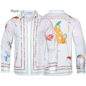 Camisas cosplay casablanca pintura a óleo pintada, camisa de manga comprida de seda solta casual de viagem floral drapeada de alta qualidade, estilo fino